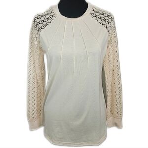 HT (Amazon) Cream Beige Long Lace Sleeves Stretch Top, M